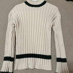 Princess Polly Cream and Green Ribbed Turtleneck Sweater